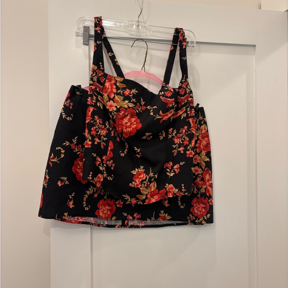 Reformation Black Floral Bustier Camisole & skirt set - Linen